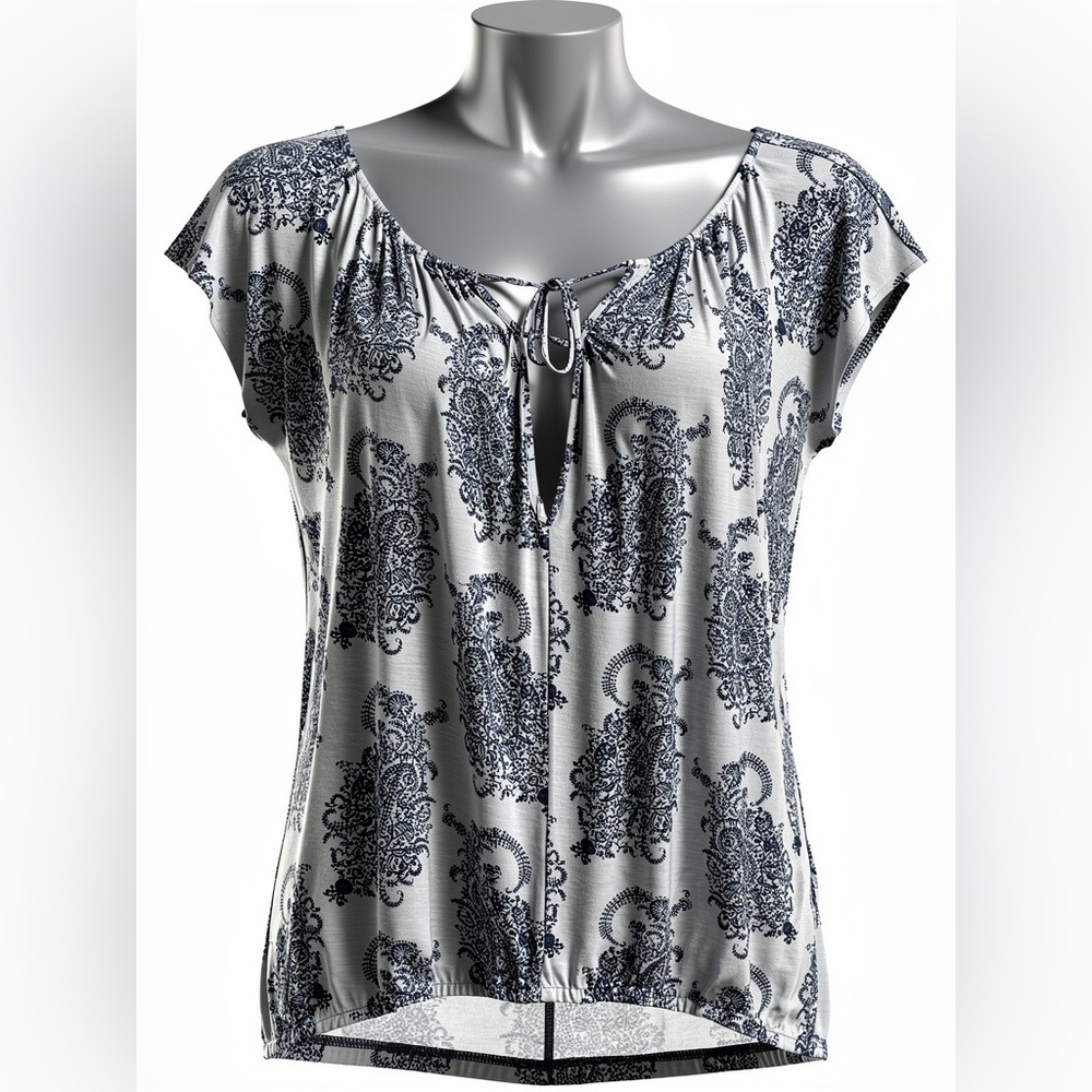 LOFT Black and White Paisley Blouse